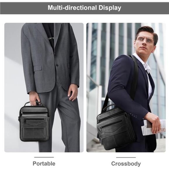 Men's Leather Crossbody Shoulder Bag  Messenger Satchel Travel Handbag‎ - Picture 5 of 6